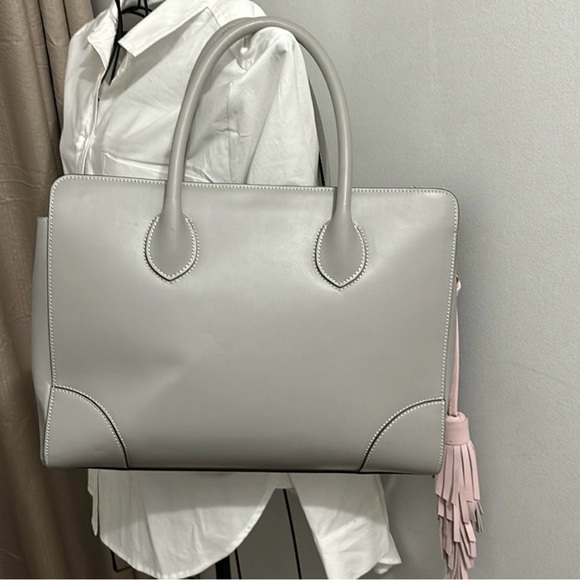Alberta Di Canio Handbags - Alberta DiCanio grey Italian leather double handle satchel with lavender tassel